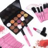A set of 32 pink makeup brushes; suitable for full makeup; blush; concealer; gloss; lip brush; girly beauty tool (without bag)