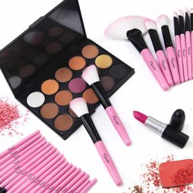 A set of 32 pink makeup brushes; suitable for full makeup; blush; concealer; gloss; lip brush; girly beauty tool (without bag)