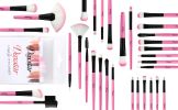 A set of 32 pink makeup brushes; suitable for full makeup; blush; concealer; gloss; lip brush; girly beauty tool (without bag)